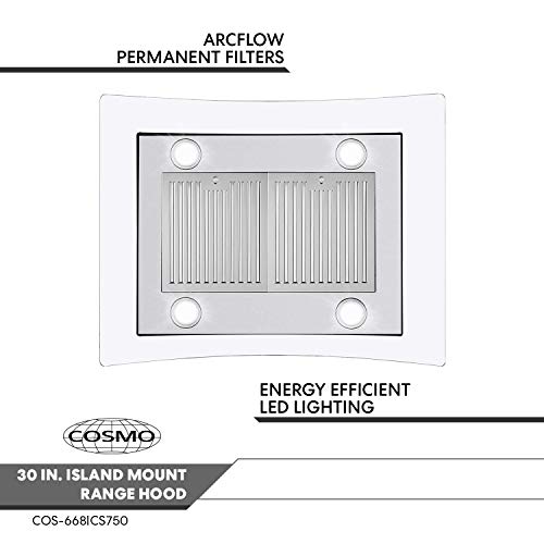 Cosmo 30" Island Range Hood, 900-CFM Stainless Steel - Image 6