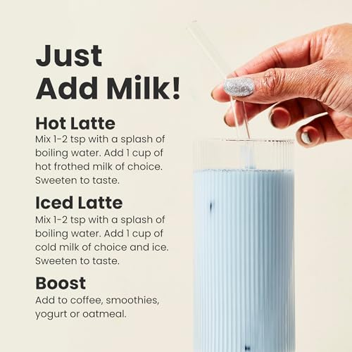 Blume Blue Lavender Superfood Latte Powder – Organic Lavender Tea Powder, Blue Spirulina, Blue Butterfly Pea Flower Tea, Chamomile, Coconut Milk - Caffeine Free, Vegan, 1g Sugar - 25 Servings