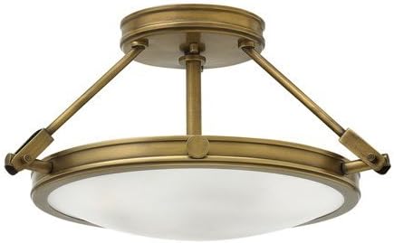 Collier 3381HB Medium Three-Light Semi-Flush Mount - Decorative Cast Knobs, Hinges, and Stems, Mid-Century Style - Heritage Brass