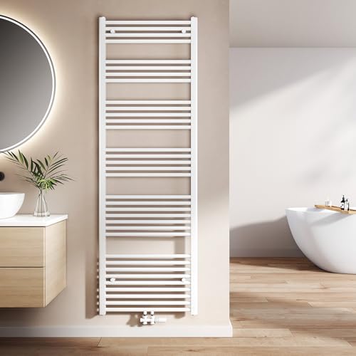 EMKE Badheizkörper Gerade 1800x600 mm - Handtuchheizkörper mit Mittelanschluss, Effizienter Handtuchwärmer Handtuchtrockner Heizkörper für Bad, Weiß,