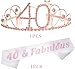 MEANT2TOBE 40th Birthday Sash and Tiara for Women - Fabulous Glitter Sash + Basic Rhinestone Pink Premium Metal Tiara for Her, 40th Birthday Gifts for 40 Party