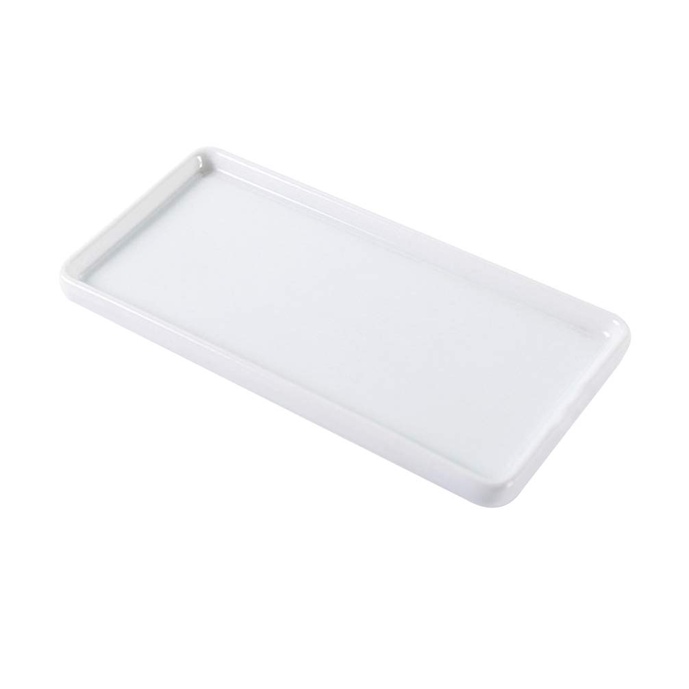 HEMOTON Porcelain Rectangular Bathroom Tray 9.13X3.70In White Vanity Storage Organizer Toothbrush Holder for Home Hotel Use
