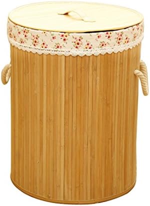 WQWL Portable and Collapsible Natural Handmade Bamboo Basket With Canvas Washable Lining Home Office Desktop Closet Nursery Toys &amp; Clothes &amp; Magazines (Middle/13.7 "D x 18.9" H)