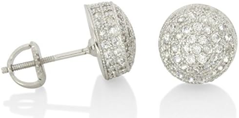Round Domed 10mm Gold or Silver Tone AAA Cz Hip Hop Bling Screw On Stud Earrings (Silver)