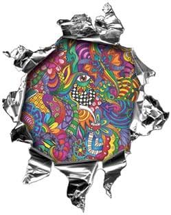 Interior Wall Design Mini Rip Torn Metal Bullet Hole Style Graphic Decal / Stricker with Psychedelic Art Design
