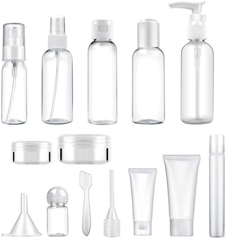 14PCS Portable Travel Bottles Set.Travel Size Toiletries Containers.Leak Proof Plastic Dispensers (Transparent)