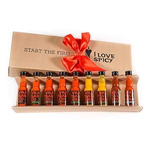 I LOVE SPICY Start The Fire Geschenk Verpakking Geschenkverpakking met Chilisauzen (Pak van 9 x 20 ml), Heetheid 1-6/5