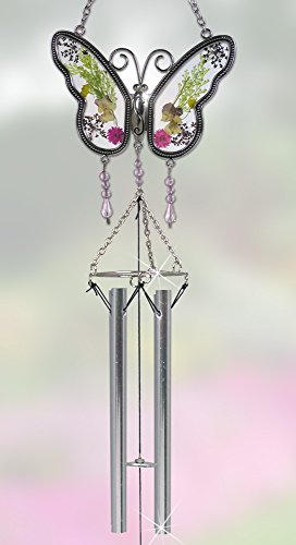Butterfly Suncatcher Windchime with Real Pressed Flower Wings