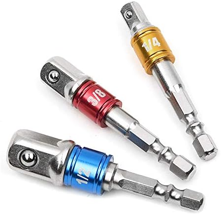 Muye 3Pcs Hex Shank Socket Adapter Bit With Steel Ball 1/4" 3/8" 1/2" Impact Grade Socket Wrench Adapter Set Power Drill Sockets Adapter Set Drive Impact Socket Extension Bar Set,Automotive Drill