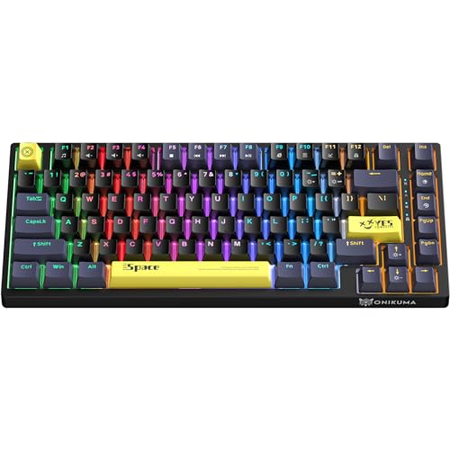 ONIKUMA GAMING 75% Mechanical Gaming Keyboard, Wired USB, 82 Keys Compact LED Rainbow Backlit, Ergonomic, Dedicated Gaming Modes, Cherry MX Brown, Blue Switches, QWERTY Layout, PC, Laptop