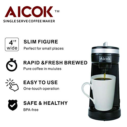 AICOK Single Serve Coffee Maker Brewer for KCup Pod, 800W 2mins Quick
