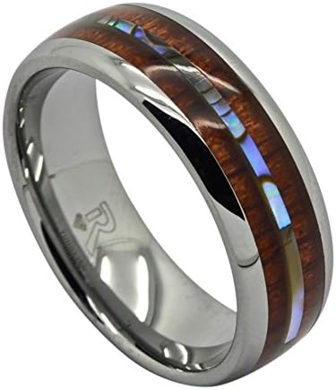 Men's Tungsten Ring With Abalone Inlay, Hawaiian Koa Wood 8mm Comfort Fit Wedding Band (13)