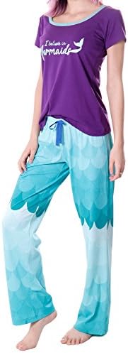 RHEA Women's Relaxed Fit Sleepwear Tee & Drawstring Pant Pajama Set - Mermaid