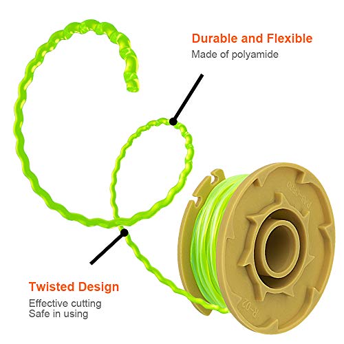 AsiFancy Weed Eater String Replacement Spools for Ryobi One Plus+ AC80RL3 18V 24V 40V, with String Trimmer AC14HCA Cap Covers 11ft 0.08" Cordless Auto-Feed Twist Single Line (8 Spool, 2 Cap)