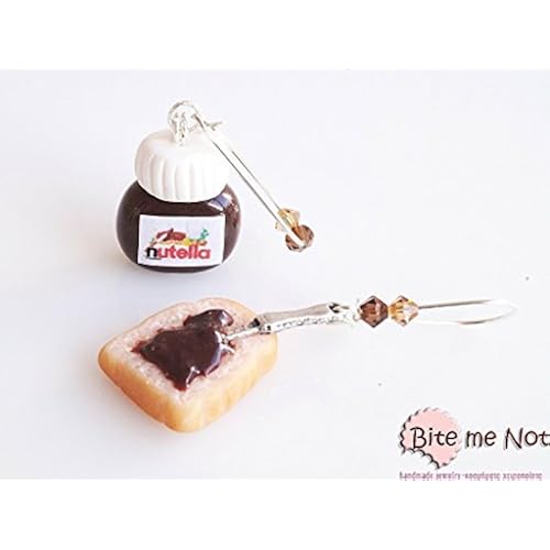 Polymer Clay Nutella and Bread Dangle Kidney Earrings - Mini Food Jewelry - polymer clay charms Handmade Products, Jewelry, Earrings, Drop Earrings