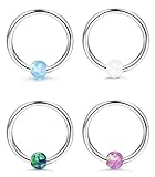 FUNRUN 4PCS 16G Stainless Steel Created-opal Captive Bead Ring for Men Girls Hoop Nose Ring Tragus Earrings 8mm