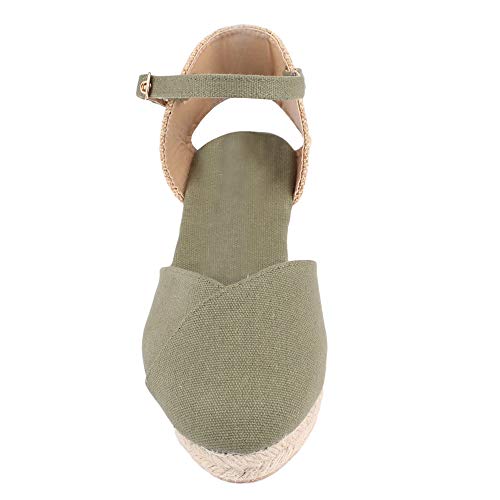 PiePieBuy Womens Espadrille Wedges Ankle Strap Closed Toe Heeled Sandals (10 B(M) US, 3-Army Green)