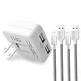 iPhone Charger, Rapid Dual USB Travel Wall Charger Extra 2Pack 6FT Long Lightning Cable Cord for iPhone X/8/8 Plus/7/6s/6s Plus 5S 5 5C SE,iPad and More