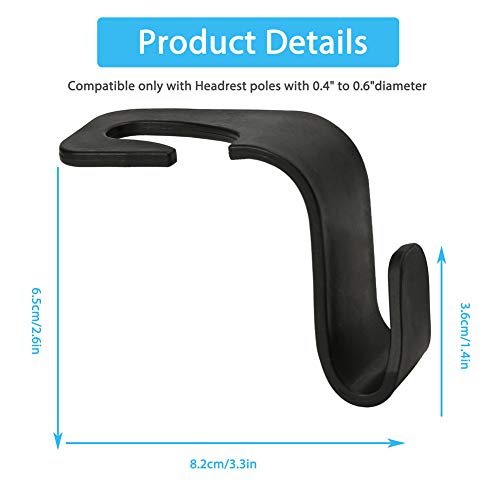 FJCTER Car Vehicle Headrest Hooks with 44 LB Load Capacity Durable Back Seat Hangers with Intimate Design Portable Organizer Holder for Handbag Purse Cloth Grocery (4 Pack) - Thumbnail 4