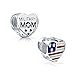 Bling Jewelry Heart Shape American Patriotic USA Flag Words Military Mom Charm Bead For Women Wife .925 Sterling Silver Fits European Charm Bracelet