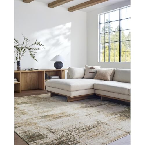 Livabliss x Galey Alix Myrtle Avenue III Modern Abstract Area Rug, 8’10” x 12’2″ (9′ x 12′), Cream/Taupe