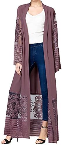 Domple Womens Open-Front Long-Sleeved Fashion Leisure Lace Muslim Cardigan