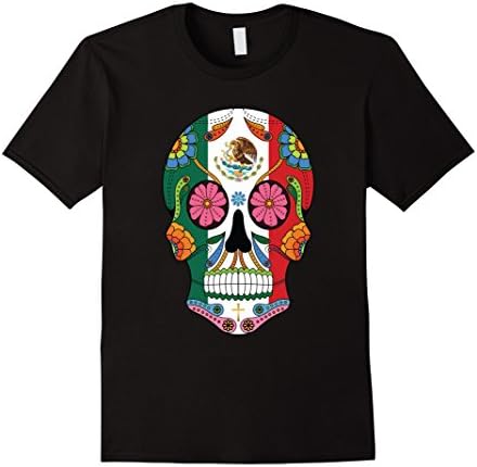 Mens Mexican Flag Sugar Skull T-Shirt Halloween Day Of The Dead XL Black