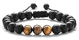 Hamoery Men Women 8mm Matte Tiger Eye Beads Bracelet Braided Rope Natural Stone Yoga Bracelet Bangle (Matte Tiger Eye)
