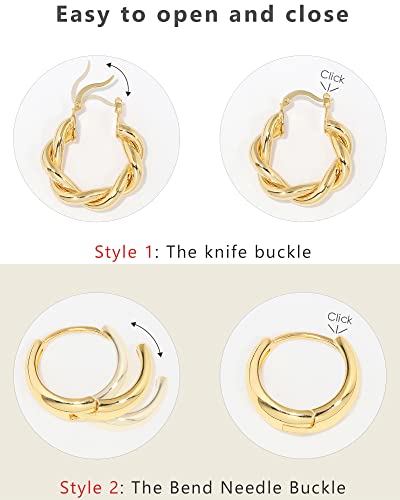 Adoyi Gold Hoop Earrings Set for Women Gold Hoops Twisted Huggie Hoops Earrings 14K Plated for Girls Gift Lightweight 9 Pairs