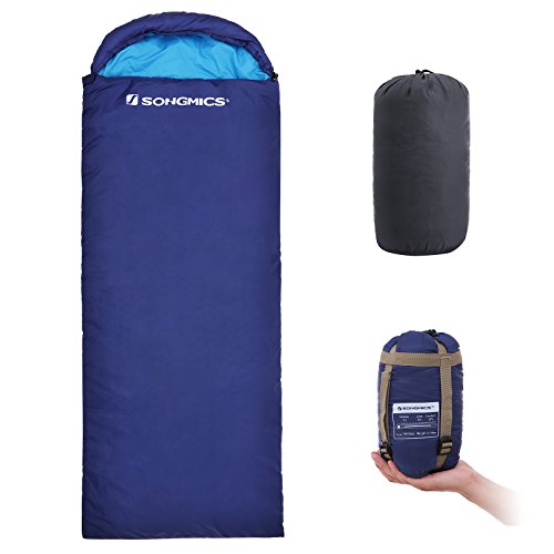 SONGMICS Sleeping Bag with Hood for 20℉-50℉, Lightweight Portable with Compression Sack, for 3 Season Traveling, Camping, Hiking, Backpacking, Outdoor Activities
