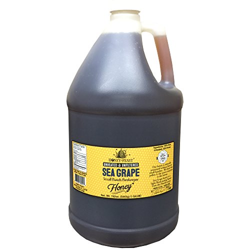 Gourmet Sea Grape Honey - 1 Gallon Jug. Raw, Unheated, Unfiltered USA Honey Feast brand honey. Hand crafted small batch beekeeper honey from Florida. USA Honey.
