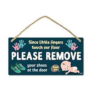 Fun-Plus Please Take Your Shoes Off – Remove Your Shoes Sign – 10″x5″ PVC Plastic Hanging Sign- Since Little Fingers…