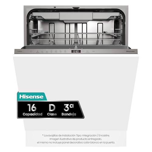 HV16D5 - Lavavajillas de Integración, Class D, Capacidad 16 Servicios, Alto 81.6cm x Ancho 59.8cm, Secado Automático, Programa Automático, Tercera Bandeja, 15' Lavado Rápido