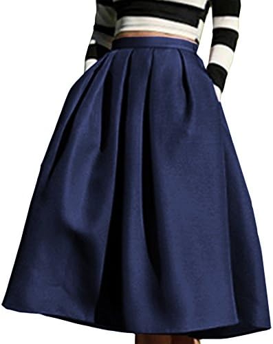 Yige Women's High Waisted A line Skirt Skater Pleated Full Midi Skirt
