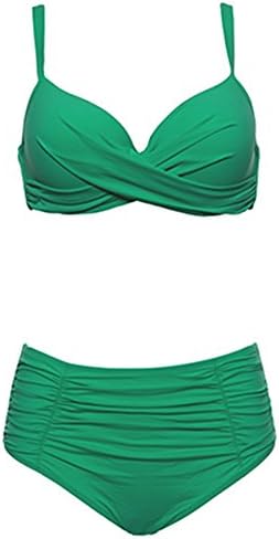 Women New Bikinis Swimwear Solid Fold High Waisted (X-Large, Green)