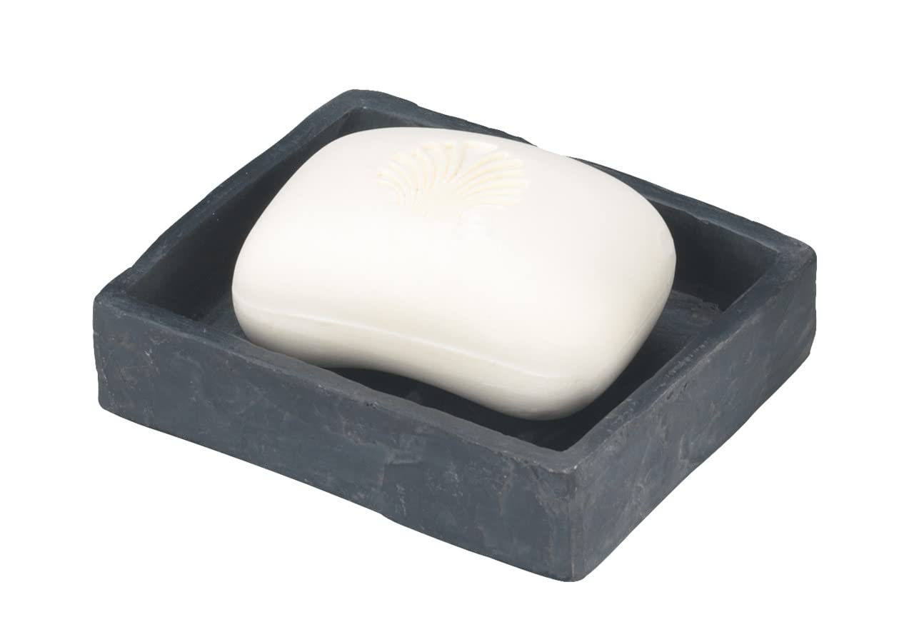 Wenko 17922100 Soap dish Slate Rock stonelook, Plastic Polyresin, 11.2 x 2.7 x 9.4 cm, Grey Anthracite