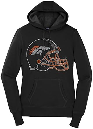 Personalize bling rhinestone ''Broncos Helmet" Sport-Tek Ladies Pullover Hooded Sweatshirt.ndk2186