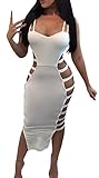 YOMISOY Women Summer Bandage Hollow Out Backless Solid Spaghetti Strap Long Maxi OUtfits Dress