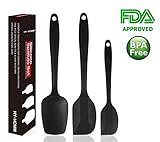 Kither 3 Piece Set 446ºF Heat-Resistant Spatula - Seamless Design - Pro-Grade Non-Stick Silicone Rubber With Reinforced Stainless Steel S-Core Technology (3-Piece Set, Black)