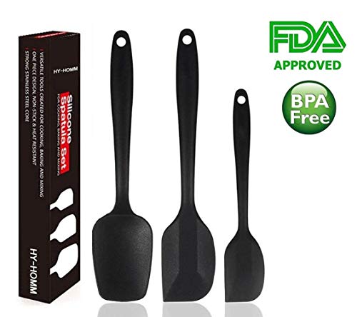 Kither 3 Piece Set 446ºF Heat-Resistant Spatula - Seamless Design - Pro-Grade Non-Stick Silicone Rubber With Reinforced Stainless Steel S-Core Technology (3-Piece Set, Black)