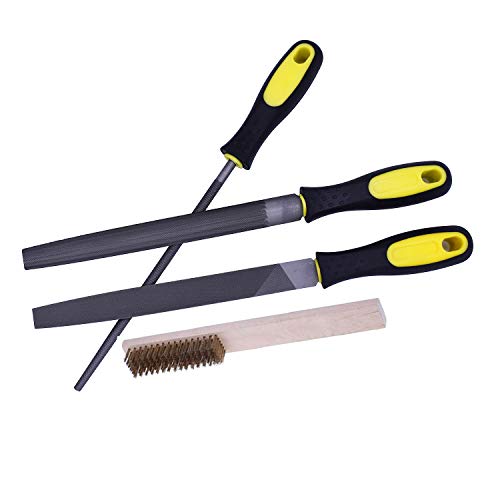 3 Piece 8 inches Metal Coarse File Tools Set Rubber Anti-slip Handles - Flat/Round/Half Round Carbon Steel Rasp Files Set For Filing Metal/Wood/Leather with Storage Pouch and a Brass Brush