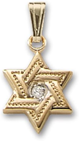 Genuine 14K Yellow Gold Interlocking Star of David Pendant with Diamond JC917