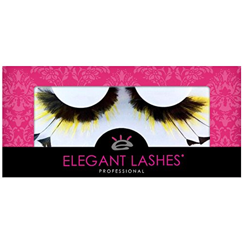 Elegant Lashes F481 Premium Feather False Eyelashes”Fuzzy Bumblebee” Black and Yellow Feathers Halloween Dance Rave Costume