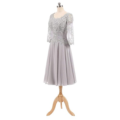 Gray Mother of The Bride Dresses Knee Length Half Sleeves Lace Party