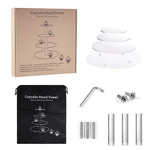 Cupcake Stand, 4-Tier Round Acrylic Cupcake Display Stand Dessert Tower Pastry Stand for Wedding Birthday Theme Party- 15.7 Inches (Transparent) - Thumbnail 7