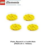 Lego Parts: Plate, Round 4 x 4 with Hole (PACK of 4 - Yellow)