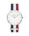 VIRTUE Men's Watches Silver-Tone Quartz Analog Nylon Band with Red and Navy
