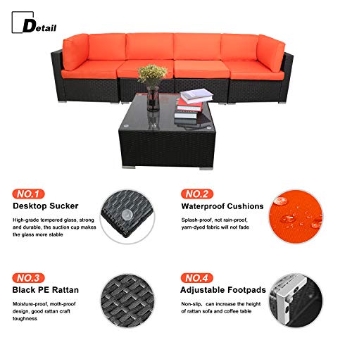 EXCITED WORK 5PCs Patio PE Rattan Sectional Sofa, Outdoor Wicker Furniture Sets with Washable Couch Cushions & Coffee… - Image 3