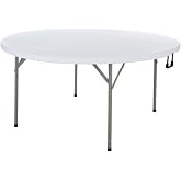 PRO&amp;Family Commercial Round Folding Table, White Top, Powder-Coated Steel Frame, High-Impact Polyethylene Construction, Perfect for Wedding, Party, Shool, Church. (1, 60" Bi-Fold)