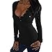 ZHU Womens Sexy Tee Shirt Long Sleeve V Neck Slim Fit Casual Button Blouse Top